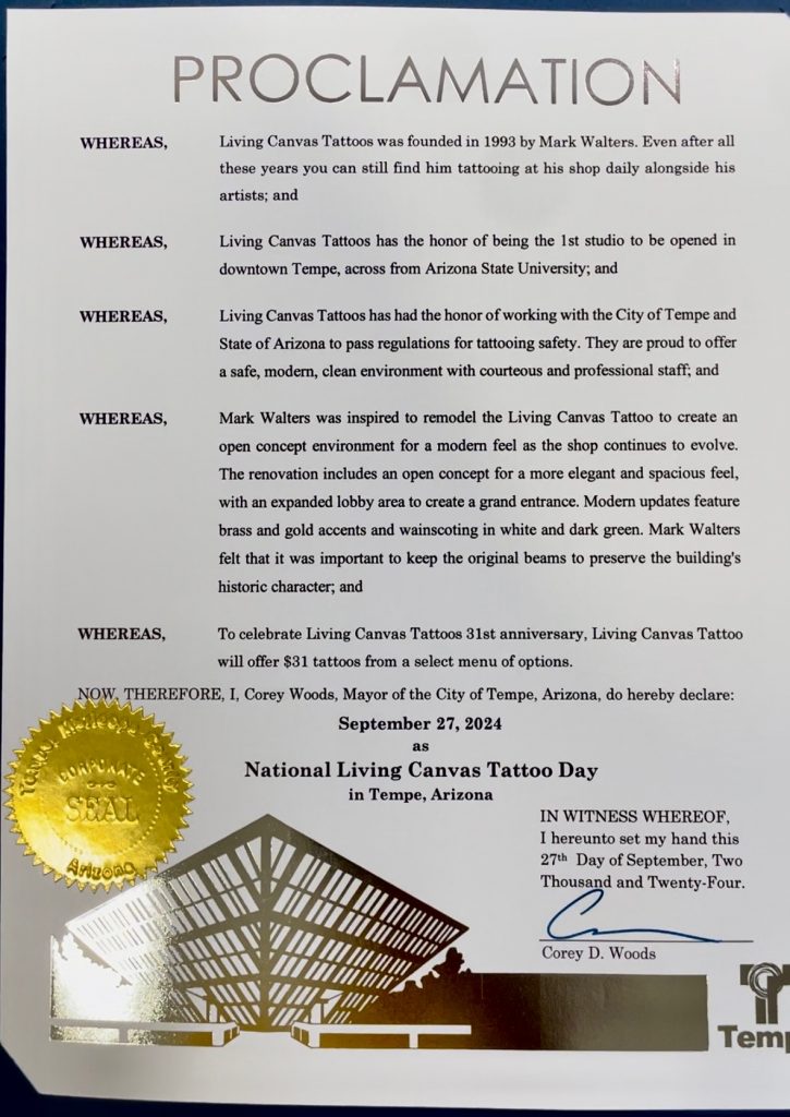 Mayor Declares National Living Canvas Tattoos Day